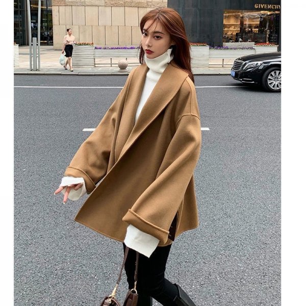 Extra Large Size Trench Coat Women's Spring And Autumn Woolen Coat