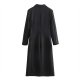 Women's Black Double Breasted V-neck Woolen Overcoat Coat