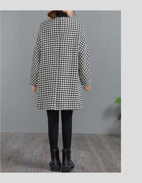 Woolen Plus Size Women's Clothing Houndstooth Coat