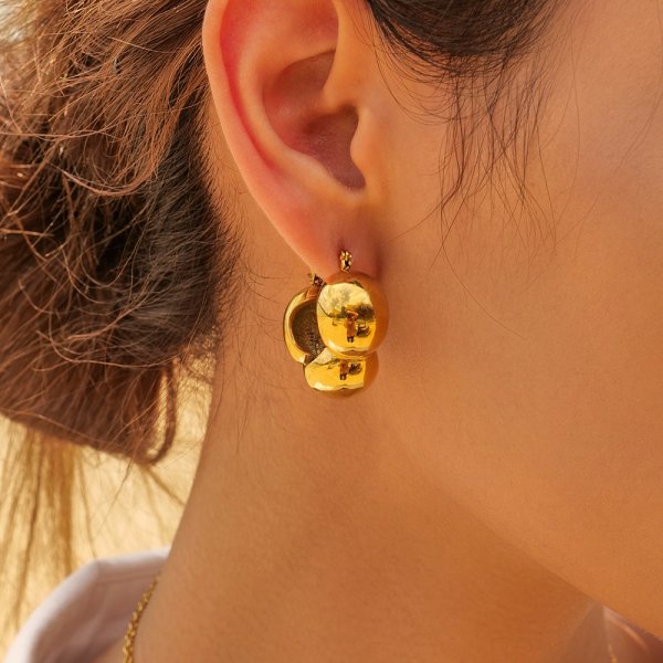 Fashion 18K Gold Stainless Steel Three Hemisphere Earrings