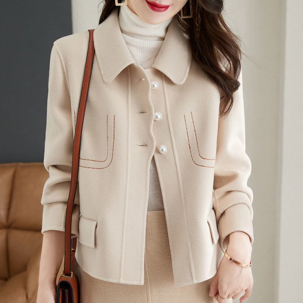 Temperament Pure Color Small Woolen Coat For Women